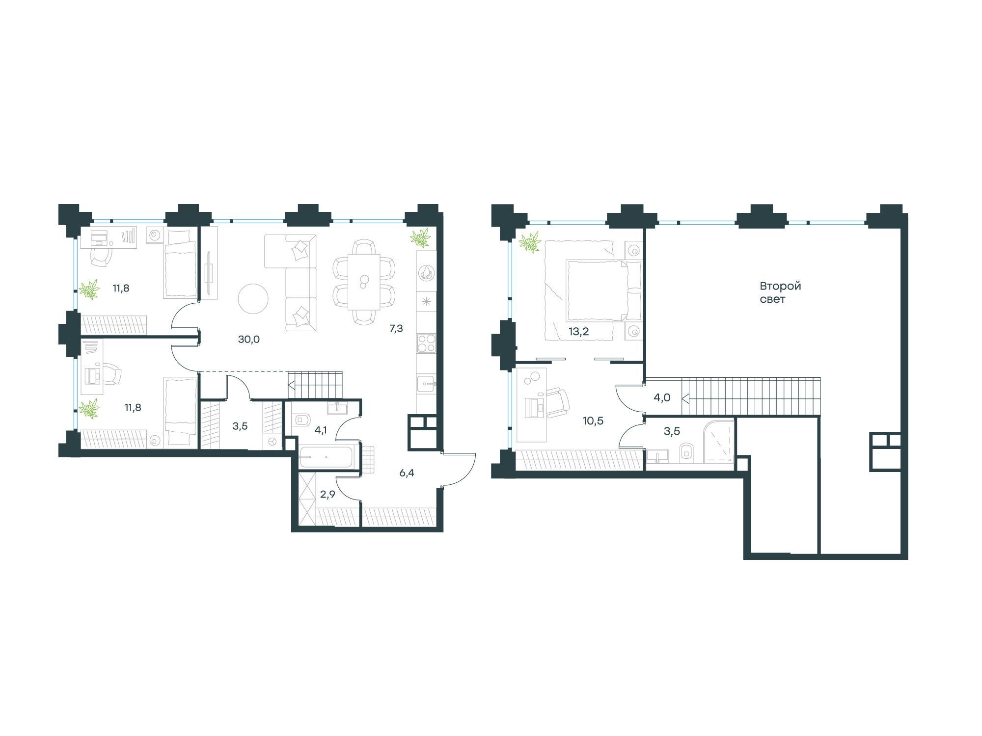 Планировка: 3-комн. квартира 109.00 м² в новостройке ЖК Левел Бауманская