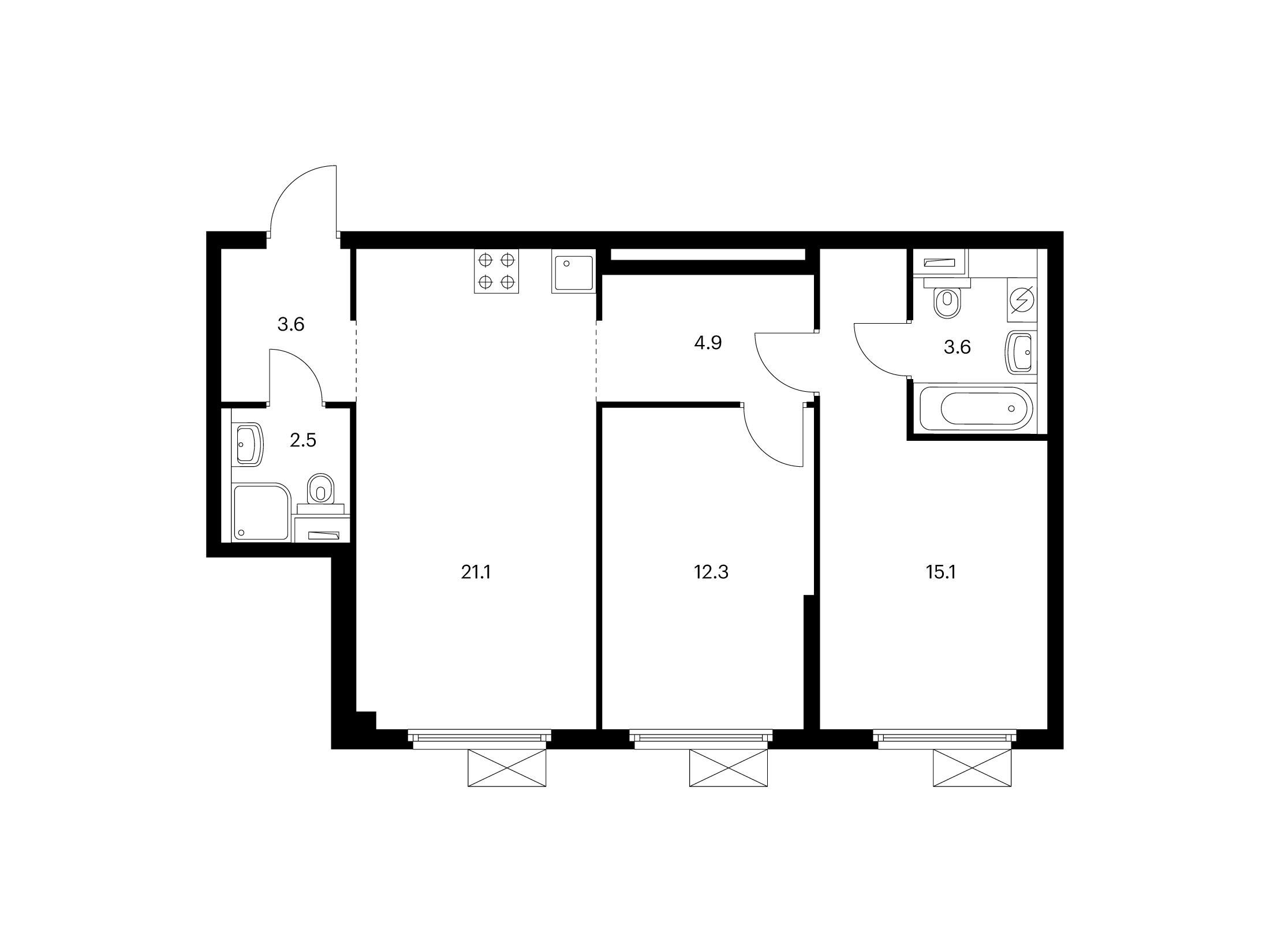 Планировка: 2-комн. квартира 62.60 м² в новостройке ЖК Сигнальный 16