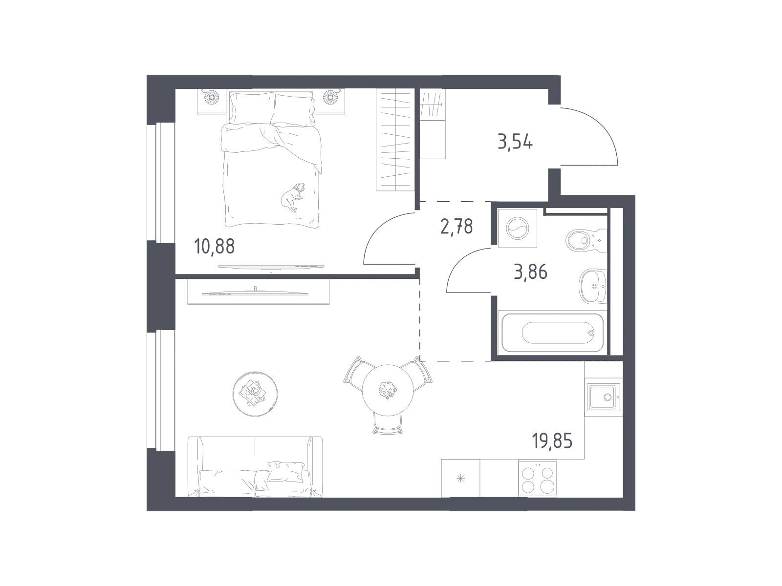 Планировка: 1-комн. квартира 40.91 м² в новостройке Егорово Парк