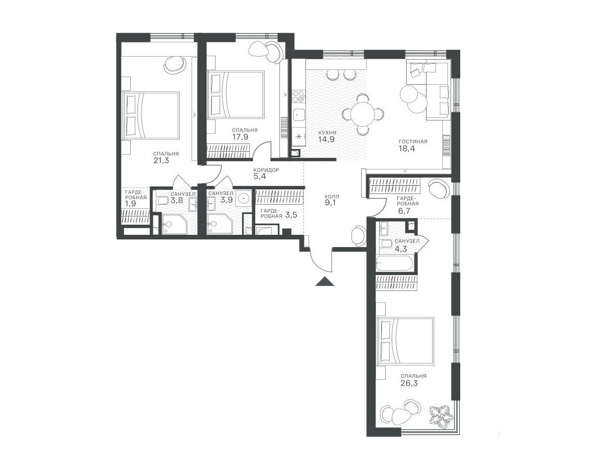 Планировка: 4-комн. квартира 137.40 м² в новостройке Крылатская 33