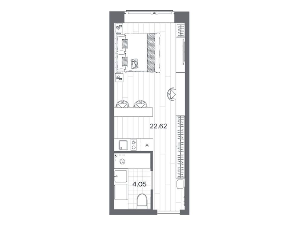 Планировка: Студия 26.67 м² в новостройке Ладожский Авенир