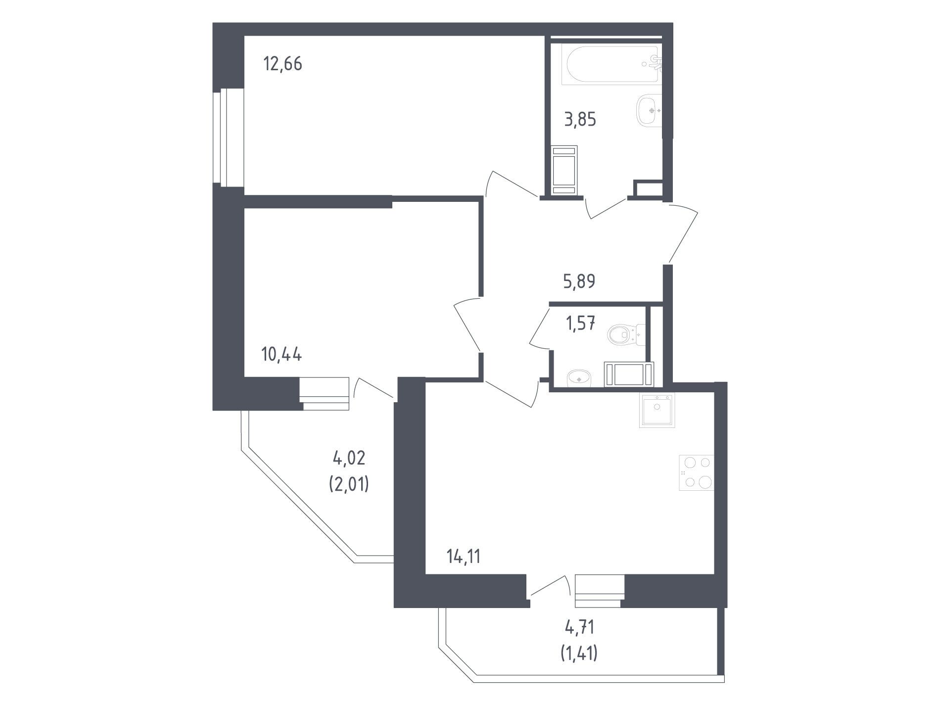 Планировка: 2-комн. квартира 51.94 м² в новостройке Живи! В Рыбацком