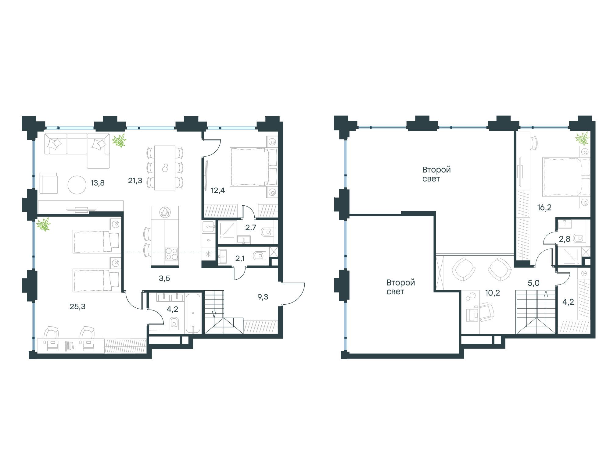 Планировка: 4-комн. квартира 133.00 м² в новостройке ЖК Левел Бауманская