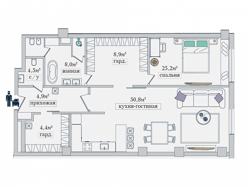 Планировка: 1-комн. квартира 106.70 м² в новостройке ЖК Звезды Арбата