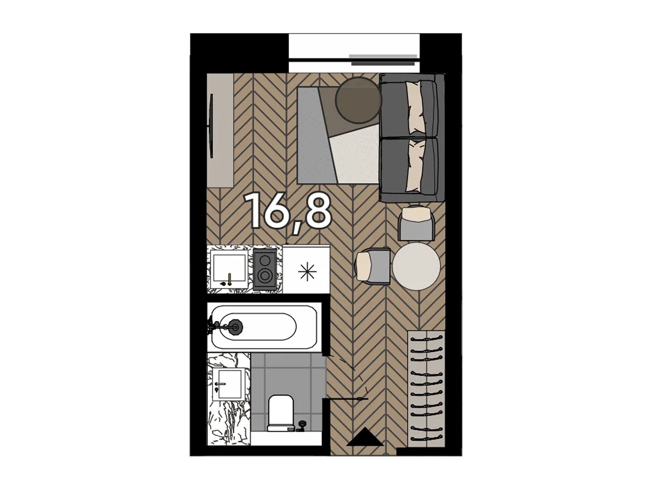 Планировка: Студия 16.80 м² в новостройке Зорге 9