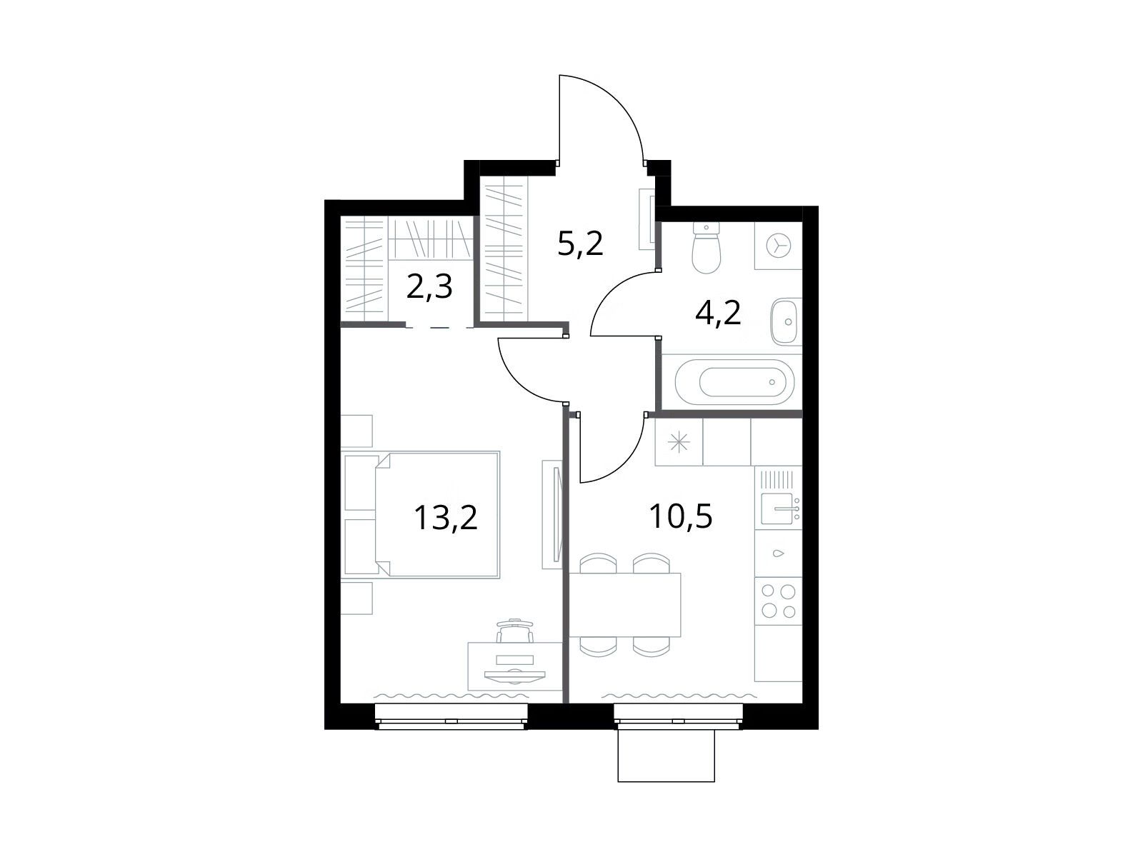 Планировка: 1-комн. квартира 35.40 м² в новостройке 1-й Измайловский