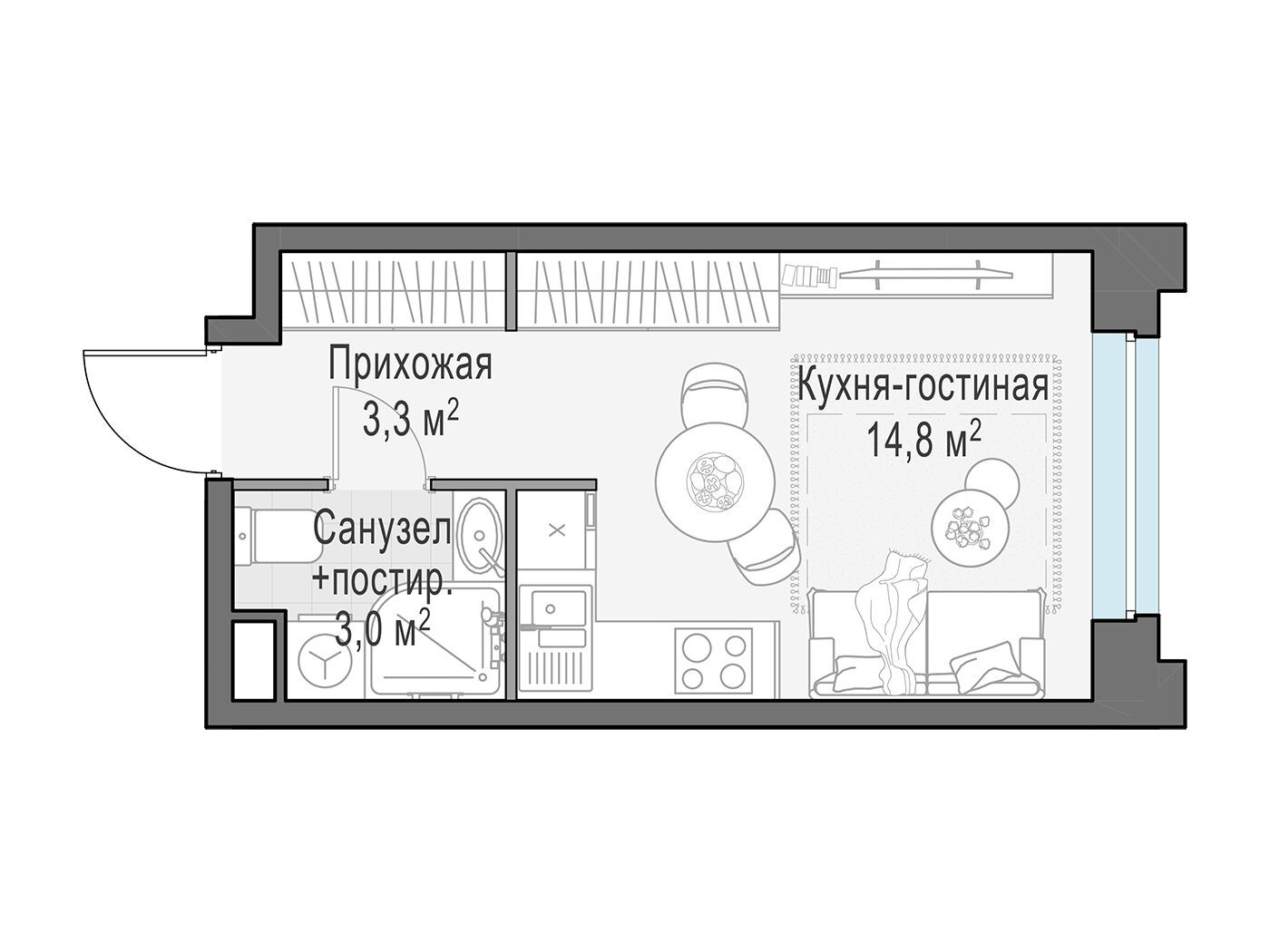 Планировка: Студия 21.20 м² в новостройке Белый Град