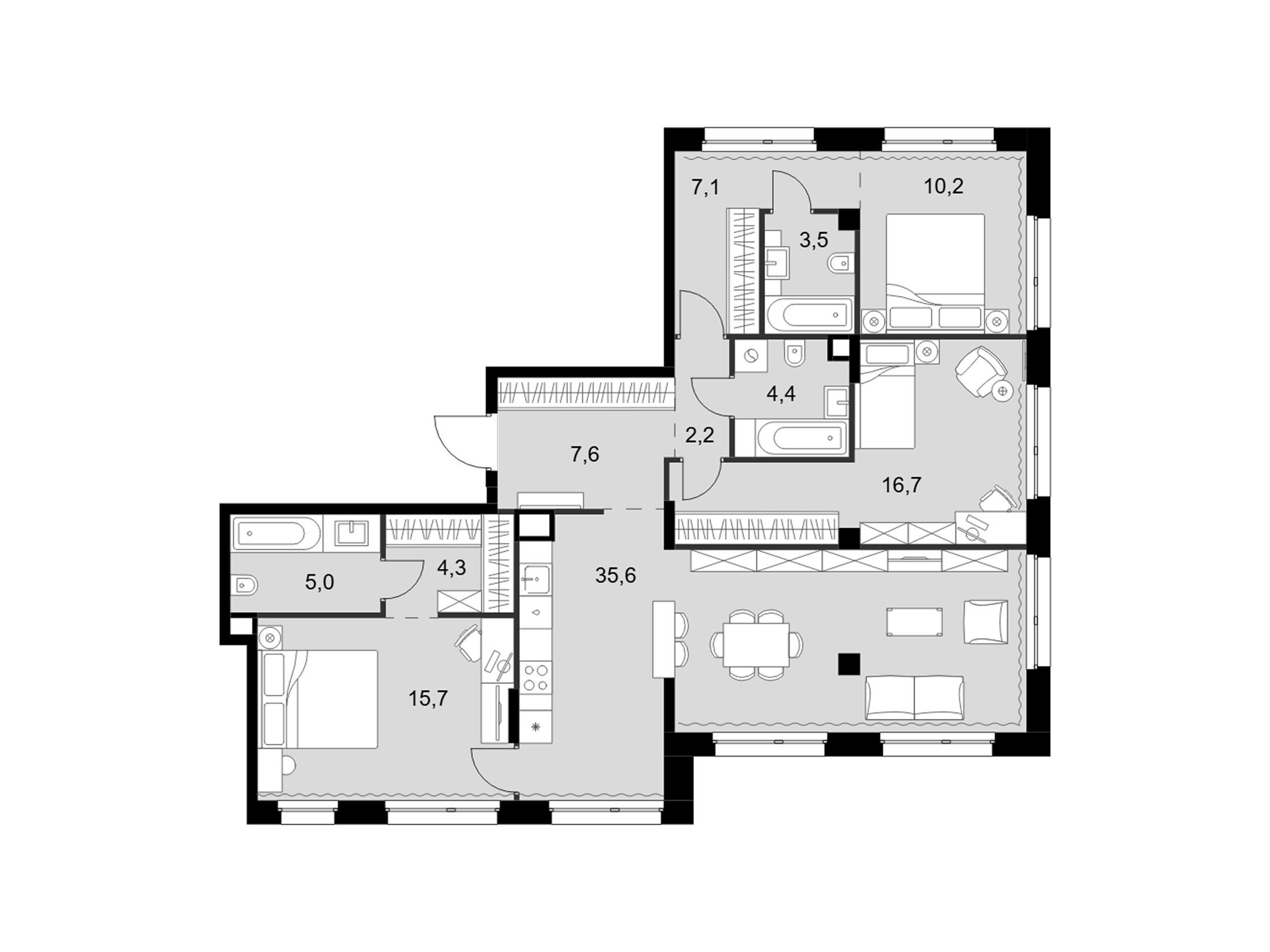 Планировка: 4-комн. квартира 112.60 м² в новостройке Симоновский вал