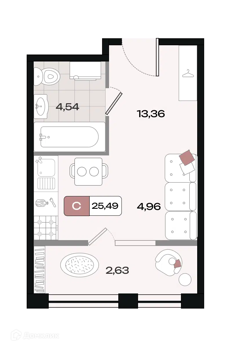 Планировка: Студия 25.49 м² в новостройке Коллекция