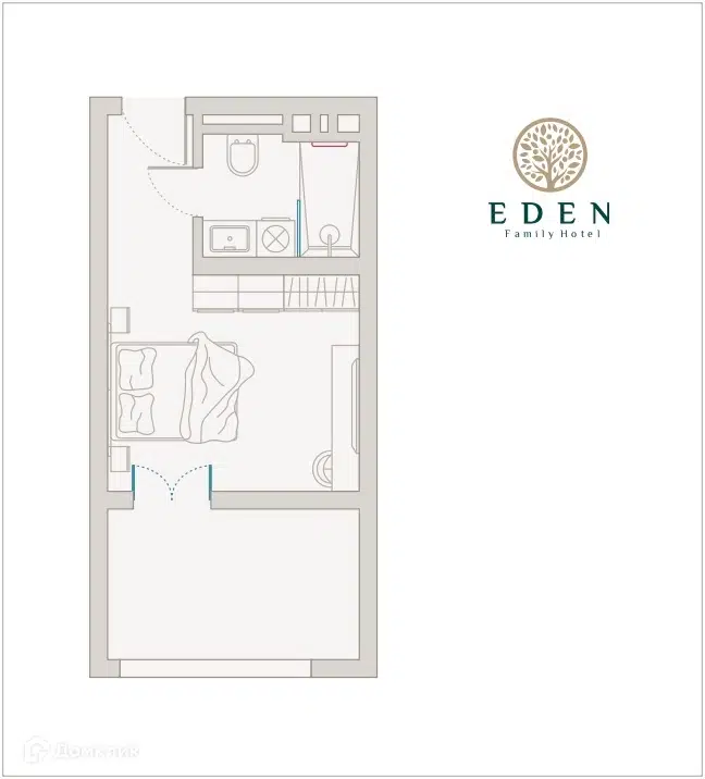 Планировка: 1-комн. квартира 61.90 м² в новостройке Эден
