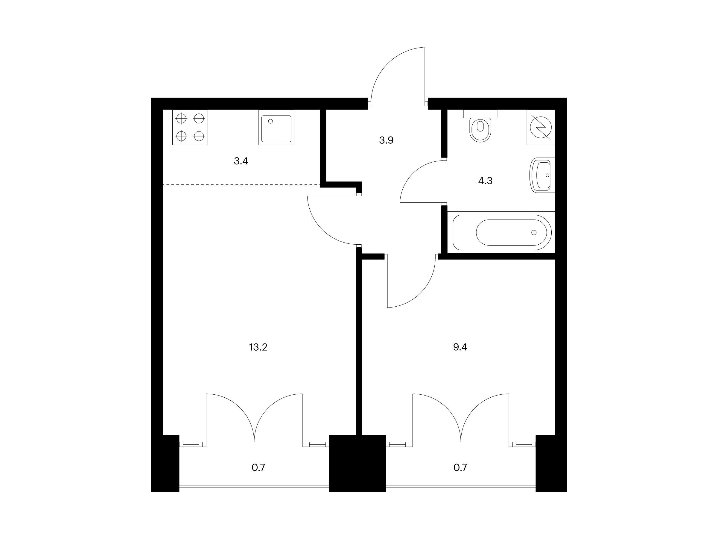 Планировка: 1-комн. квартира 35.60 м² в новостройке Лермонтовский 54