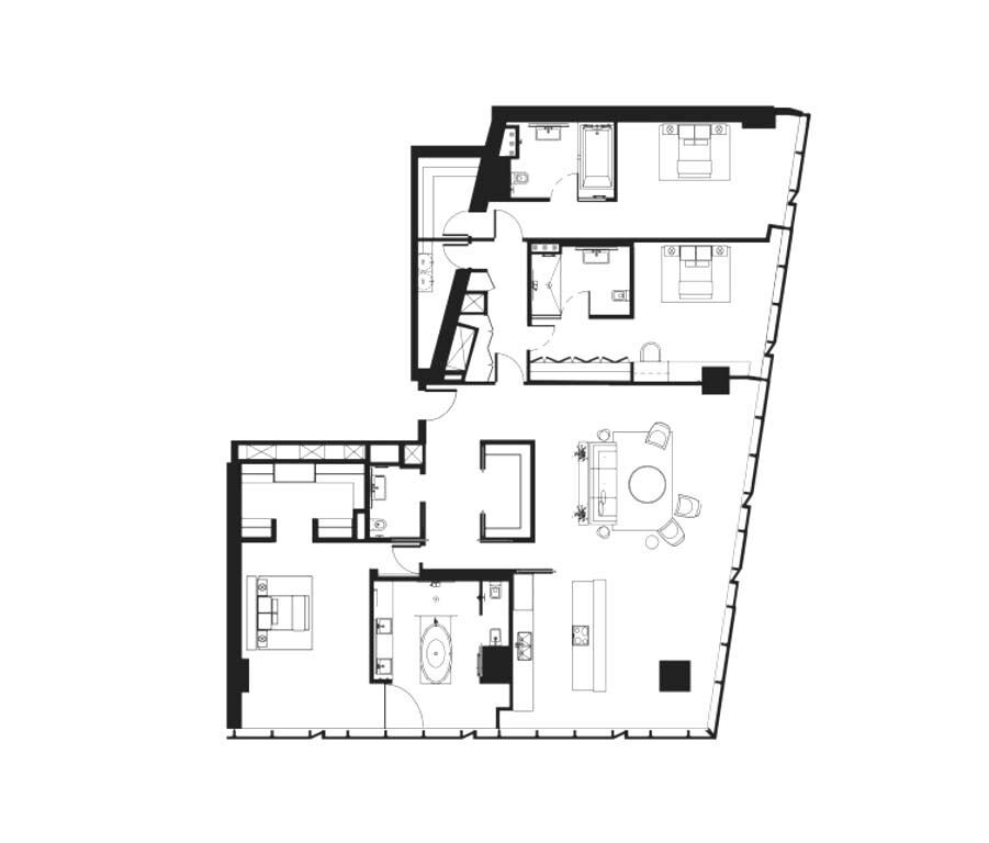 Планировка: 4-комн. квартира 232.50 м² в новостройке Око