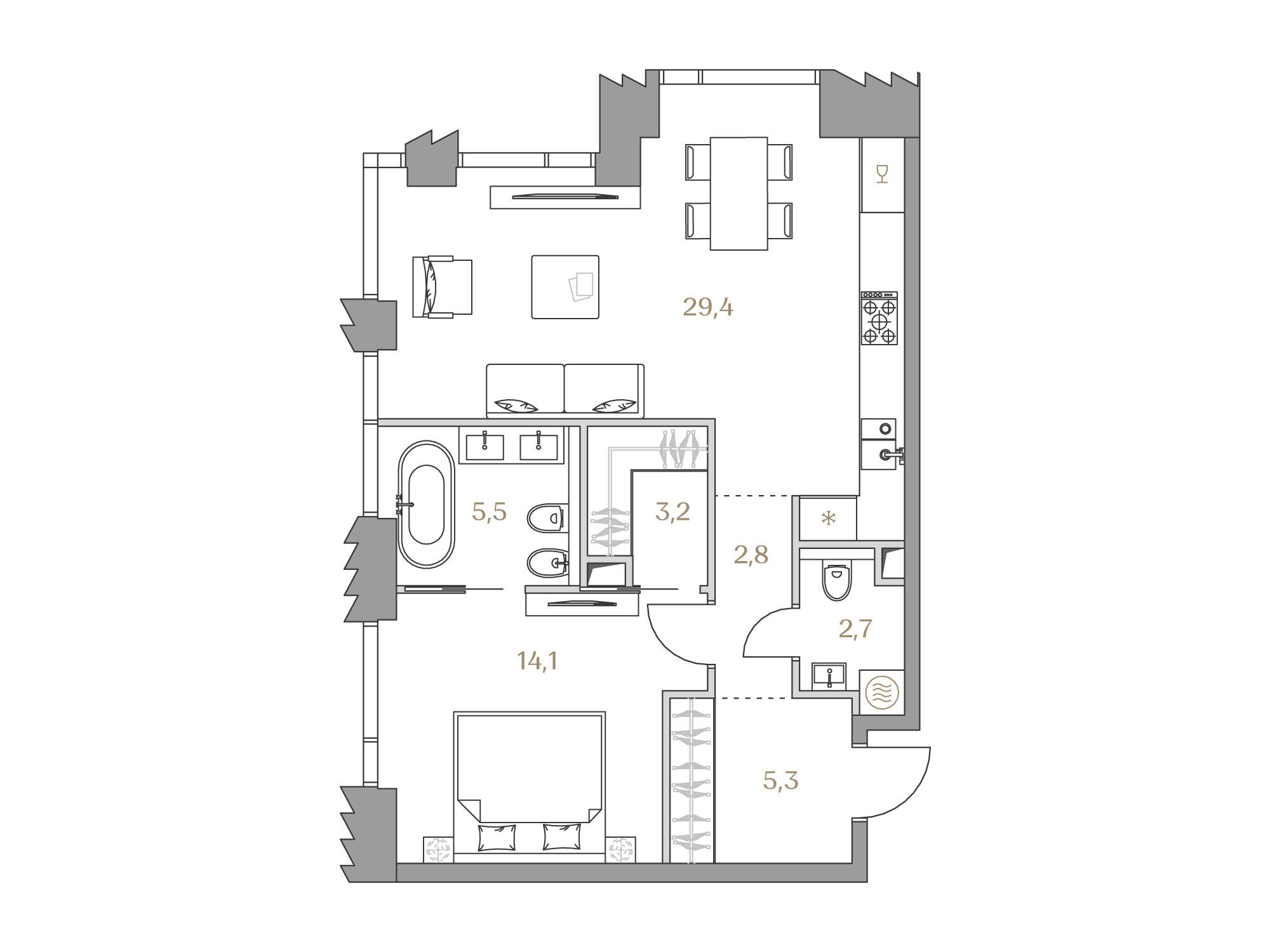 Планировка: 1-комн. квартира 63.00 м² в новостройке Коллекция Лужники