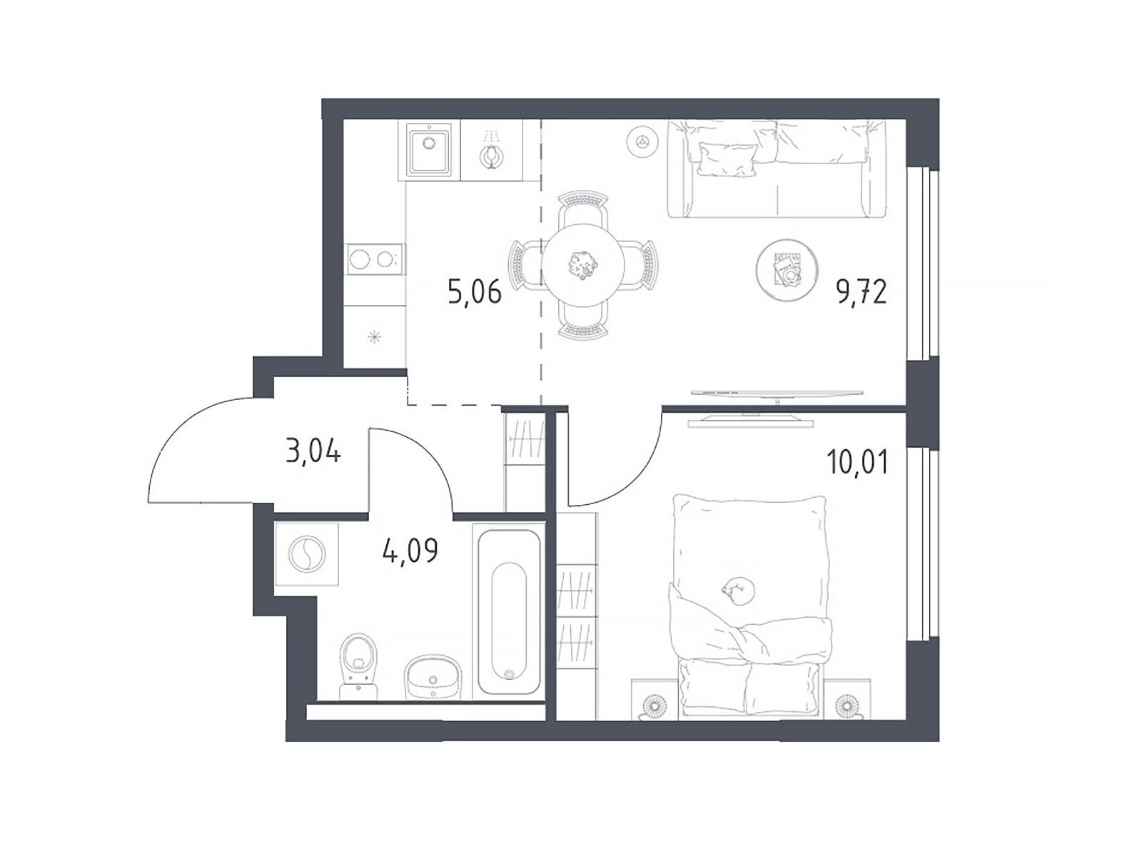 Планировка: 1-комн. квартира 31.92 м² в новостройке Горки Парк