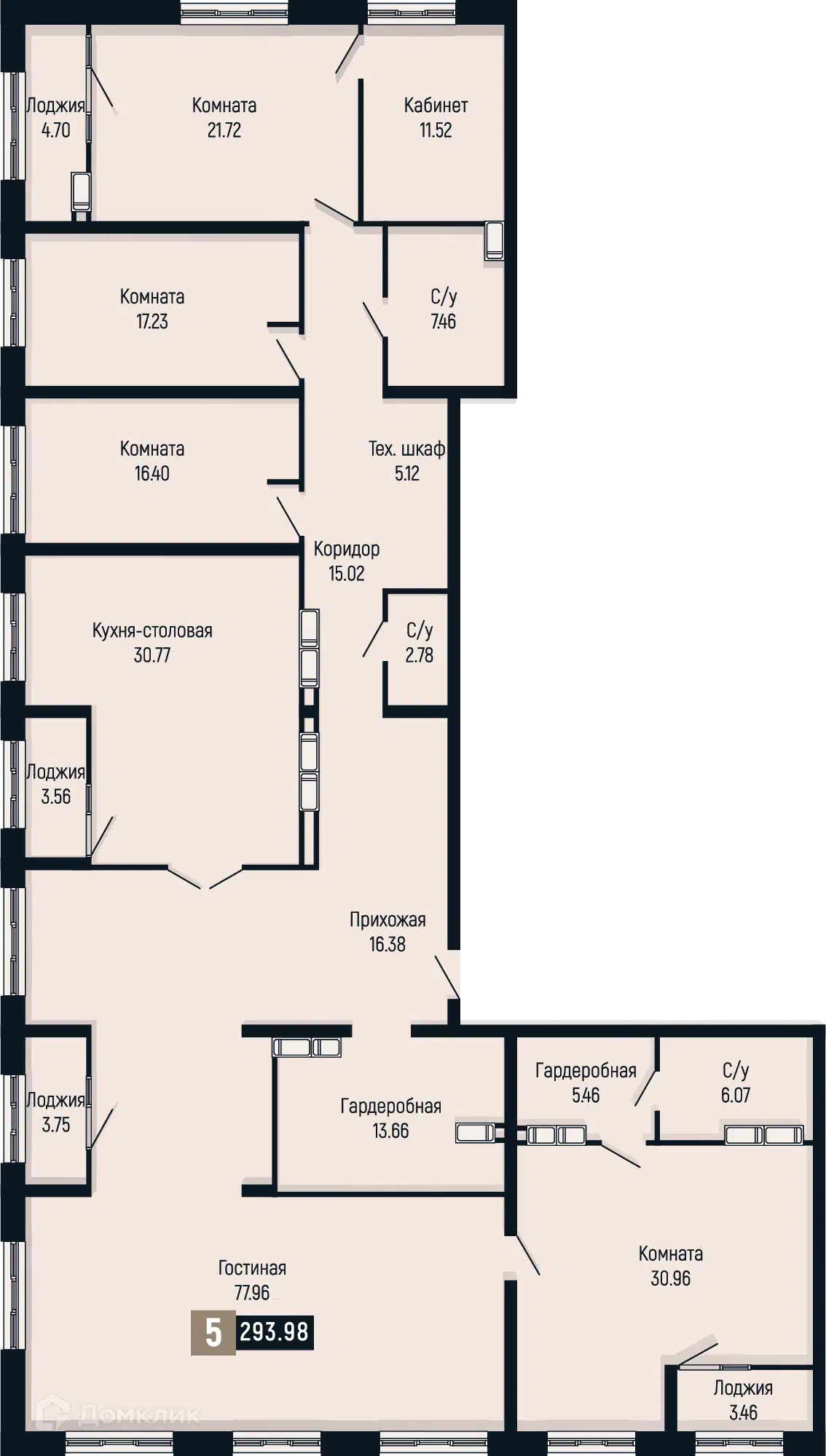 Планировка: 5-комн. квартира 294.04 м² в новостройке Федерация