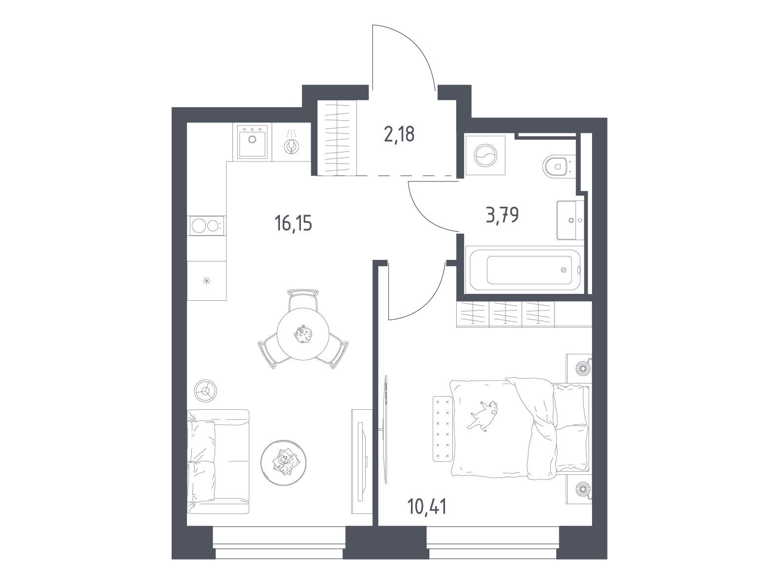 Планировка: 1-комн. квартира 32.53 м² в новостройке Литературный Квартал