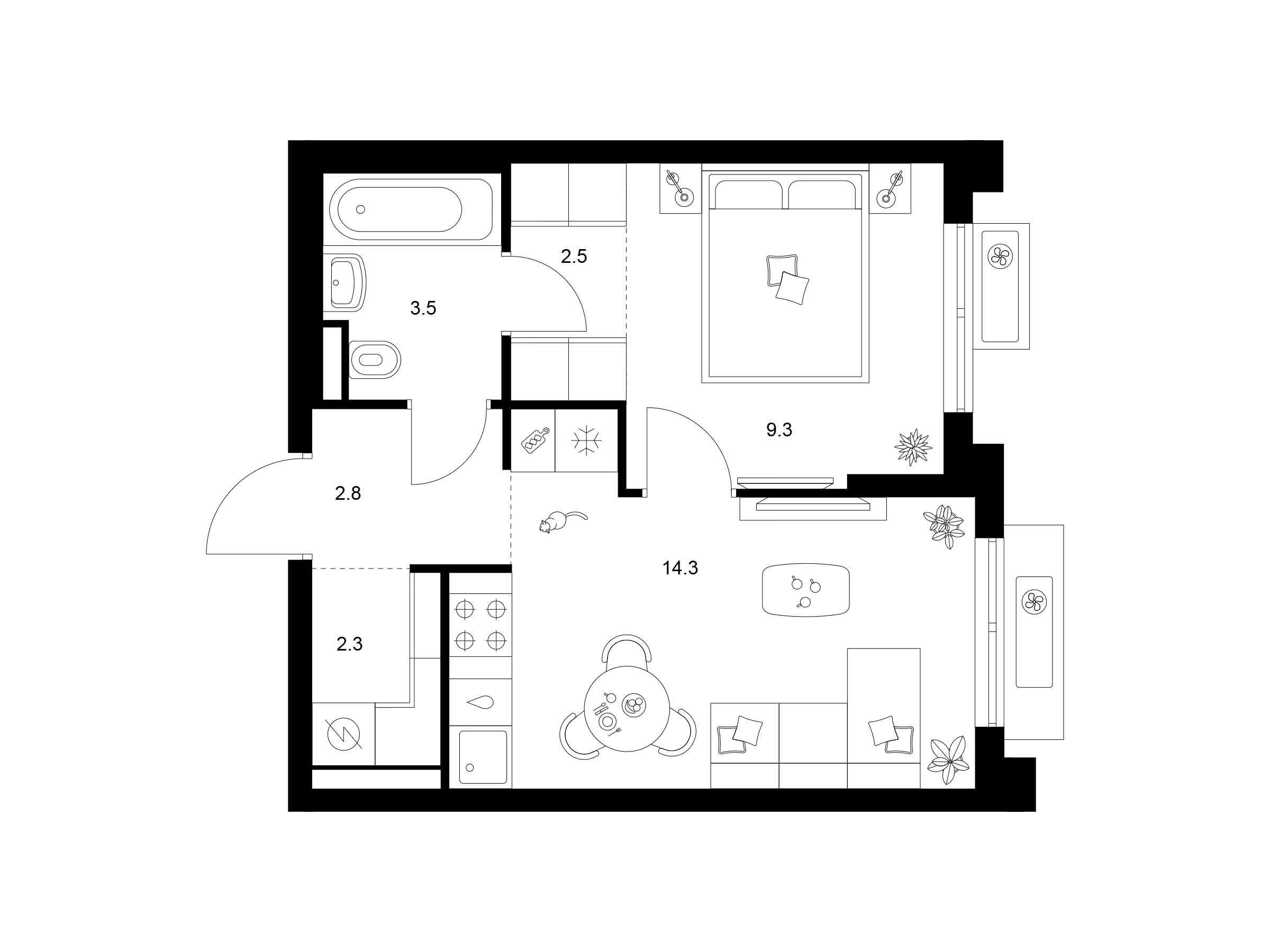Планировка: 1-комн. квартира 34.70 м² в новостройке Ярославский
