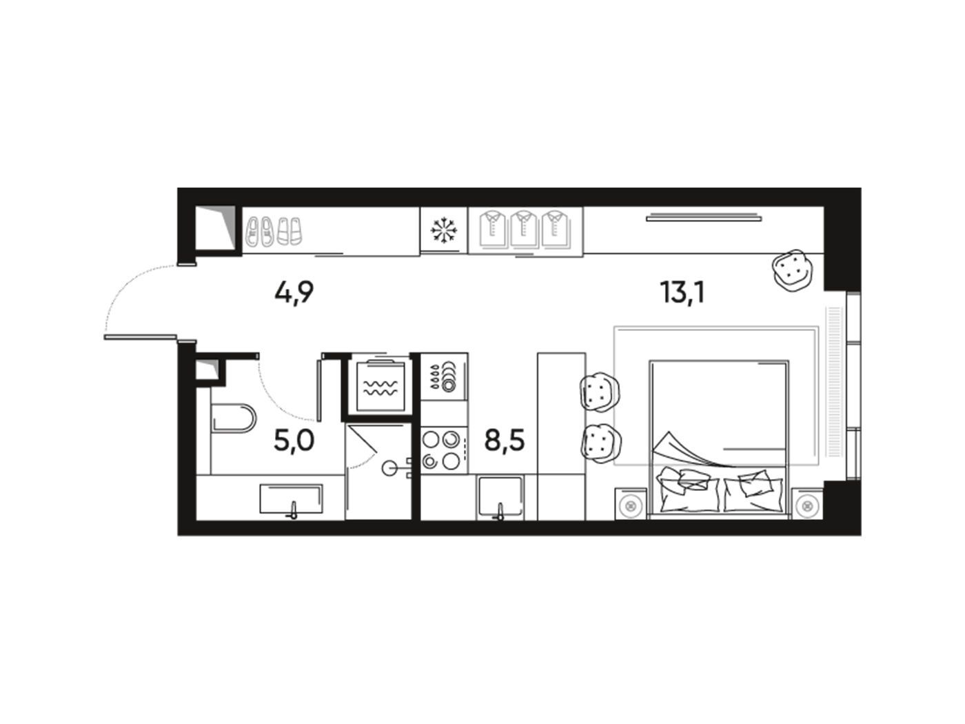 Планировка: 1-комн. квартира 32.00 м² в новостройке ЖК Прайд