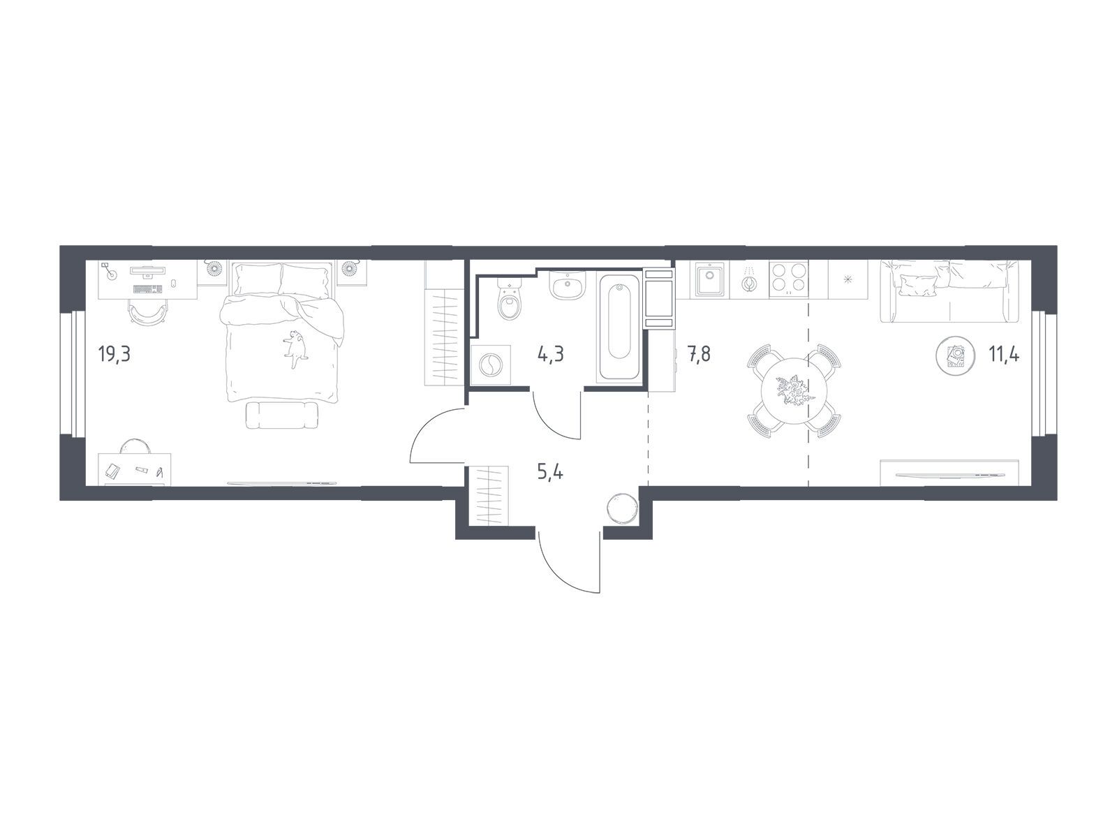 Планировка: 1-комн. квартира 47.60 м² в новостройке Мытищи Парк
