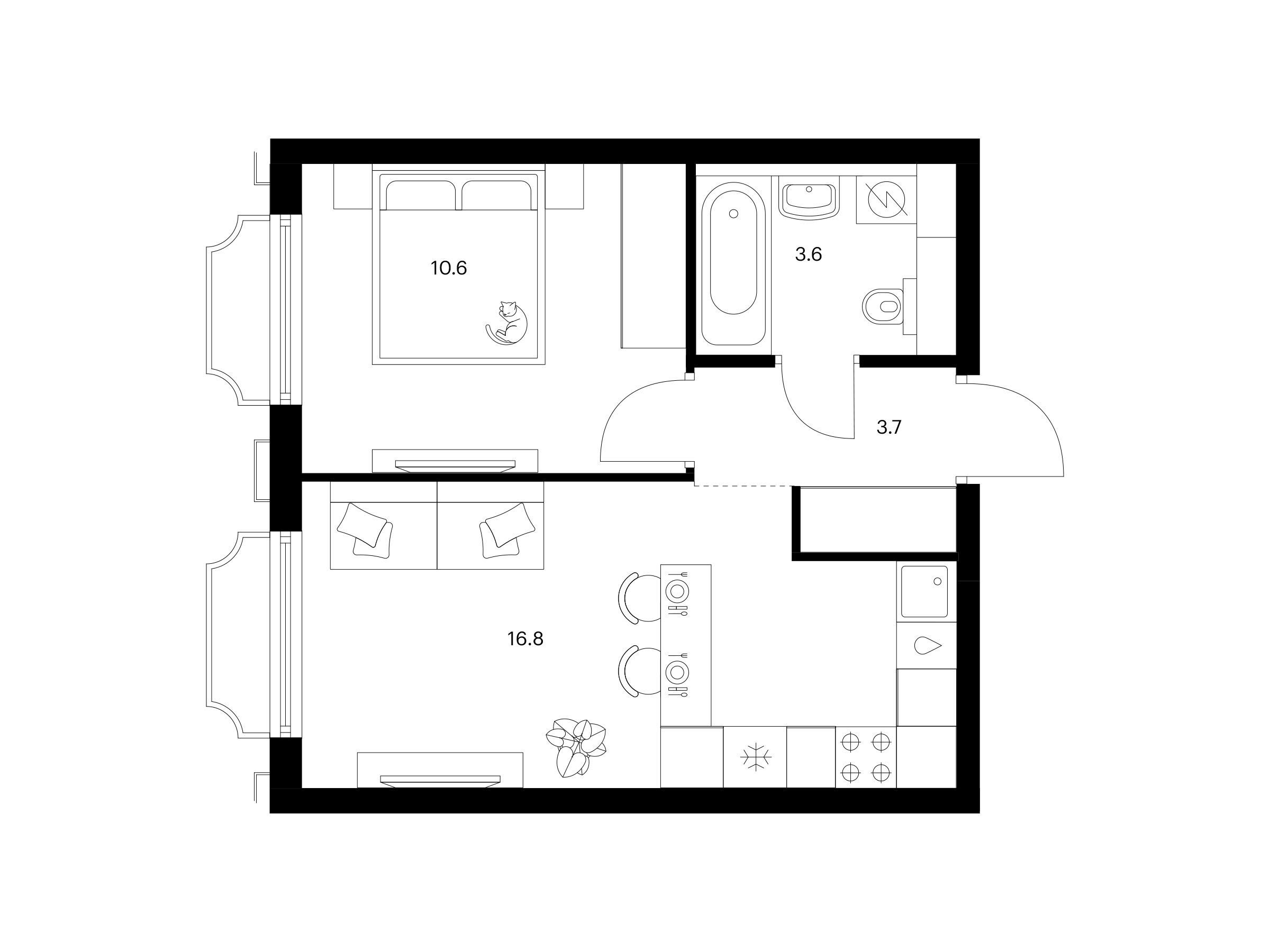 Планировка: Студия 34.70 м² в новостройке 2-й Иртышский