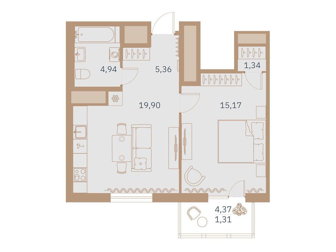 Планировка: 1-комн. квартира 47.00 м² в новостройке Таленто