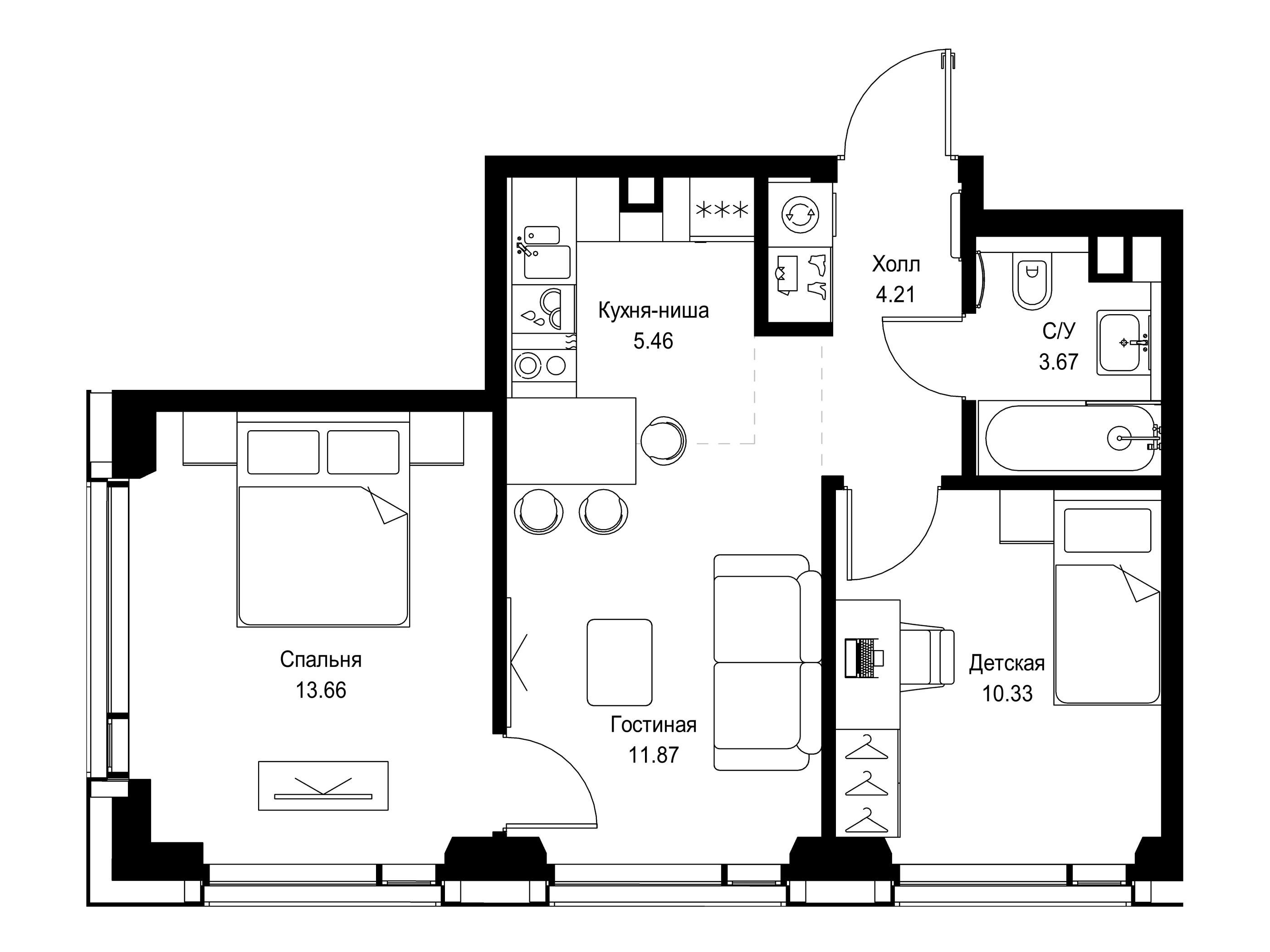 Планировка: 2-комн. квартира 49.20 м² в новостройке Сет