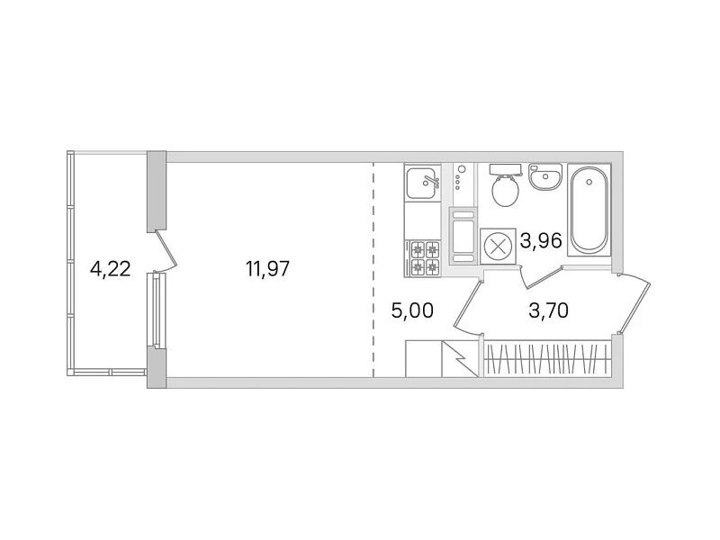 Планировка: Студия 24.63 м² в новостройке Ясно Янино