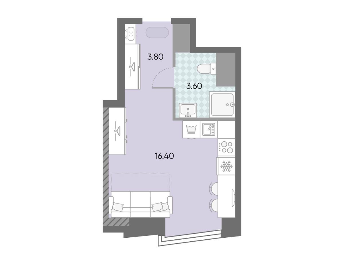 Планировка: Студия 23.80 м² в новостройке Обручева 30