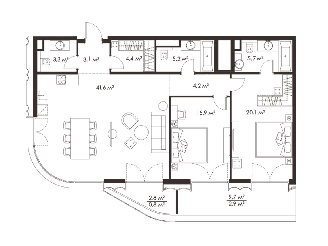 Планировка: 3-комн. квартира 106.00 м² в новостройке Кинг энд Санс