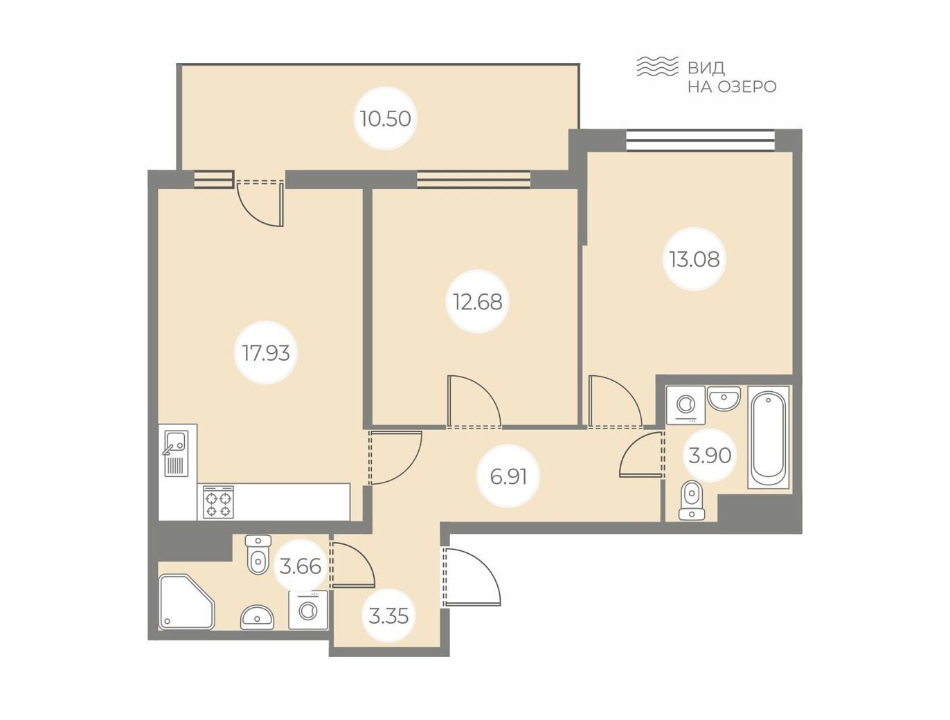 Планировка: 2-комн. квартира 64.66 м² в новостройке БФА в Озерках