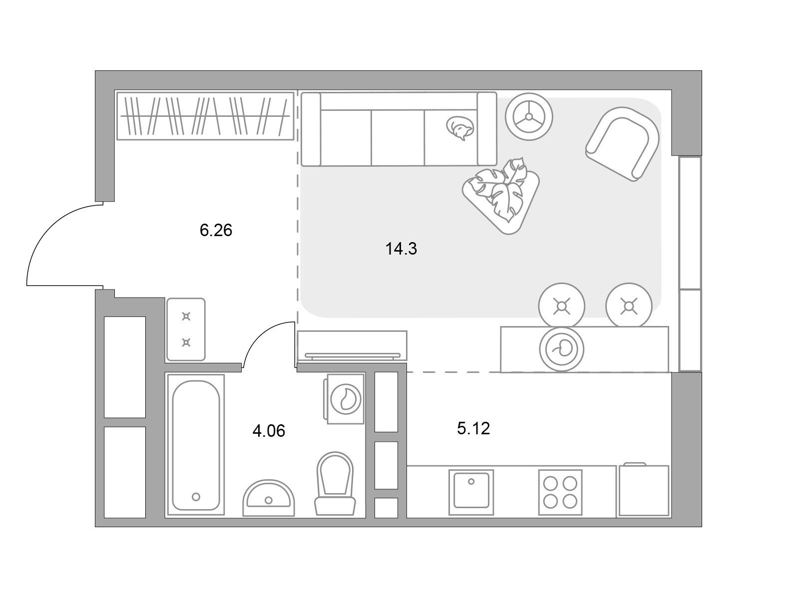 Планировка: Студия 29.74 м² в новостройке ЖК Нижегородская от Гранель