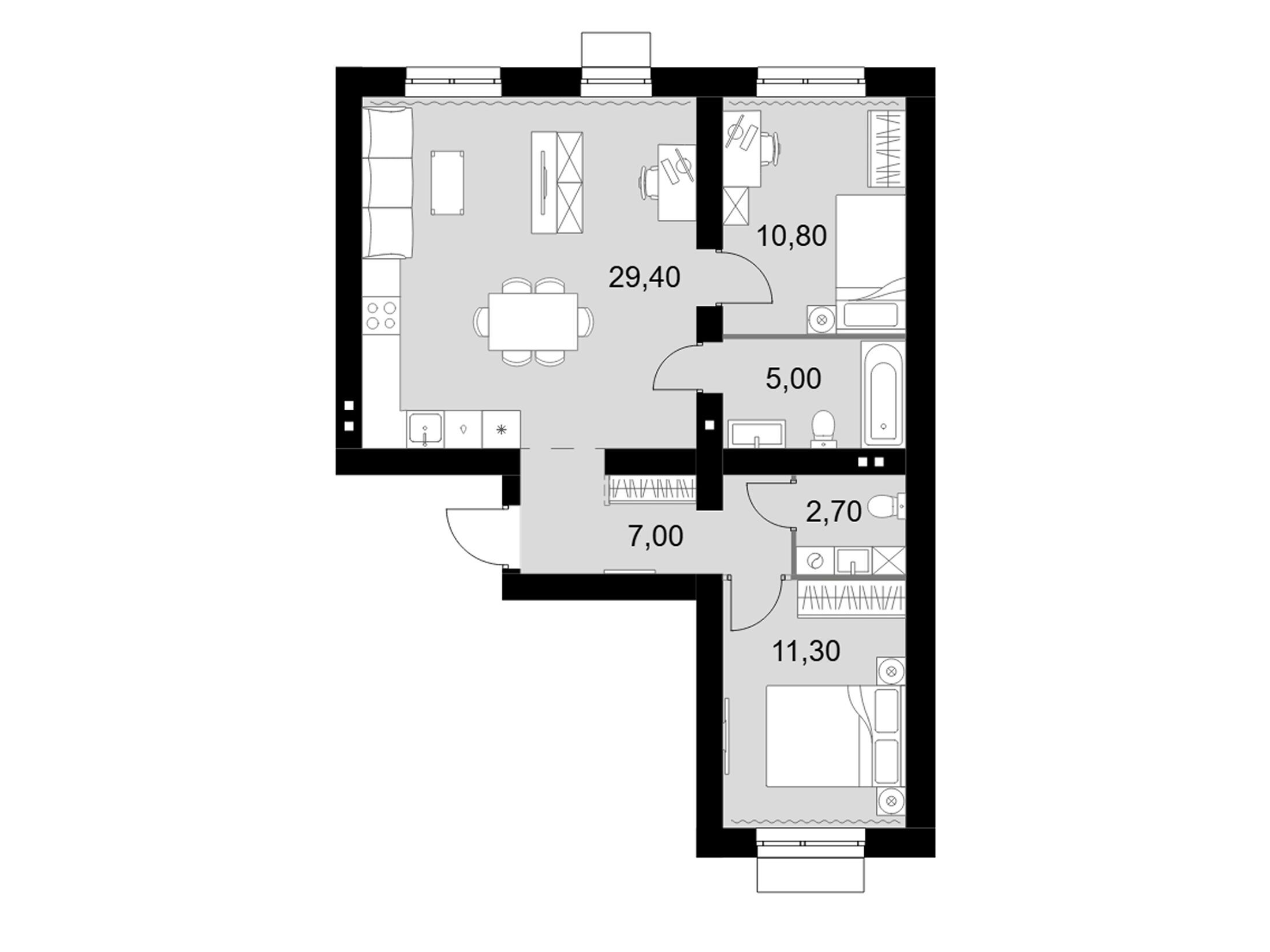 Планировка: 3-комн. квартира 66.20 м² в новостройке Апрелевка Клаб