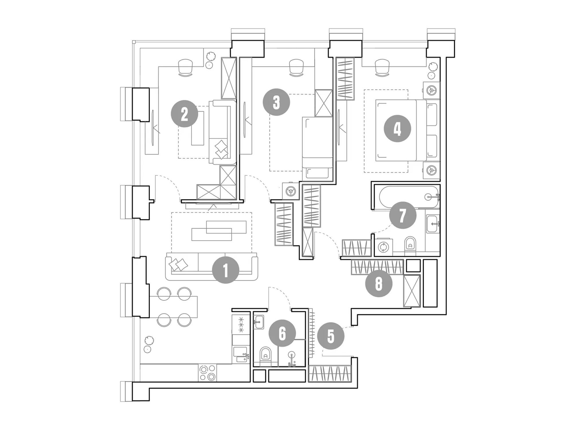 Планировка: 4-комн. квартира 92.60 м² в новостройке Мираполис