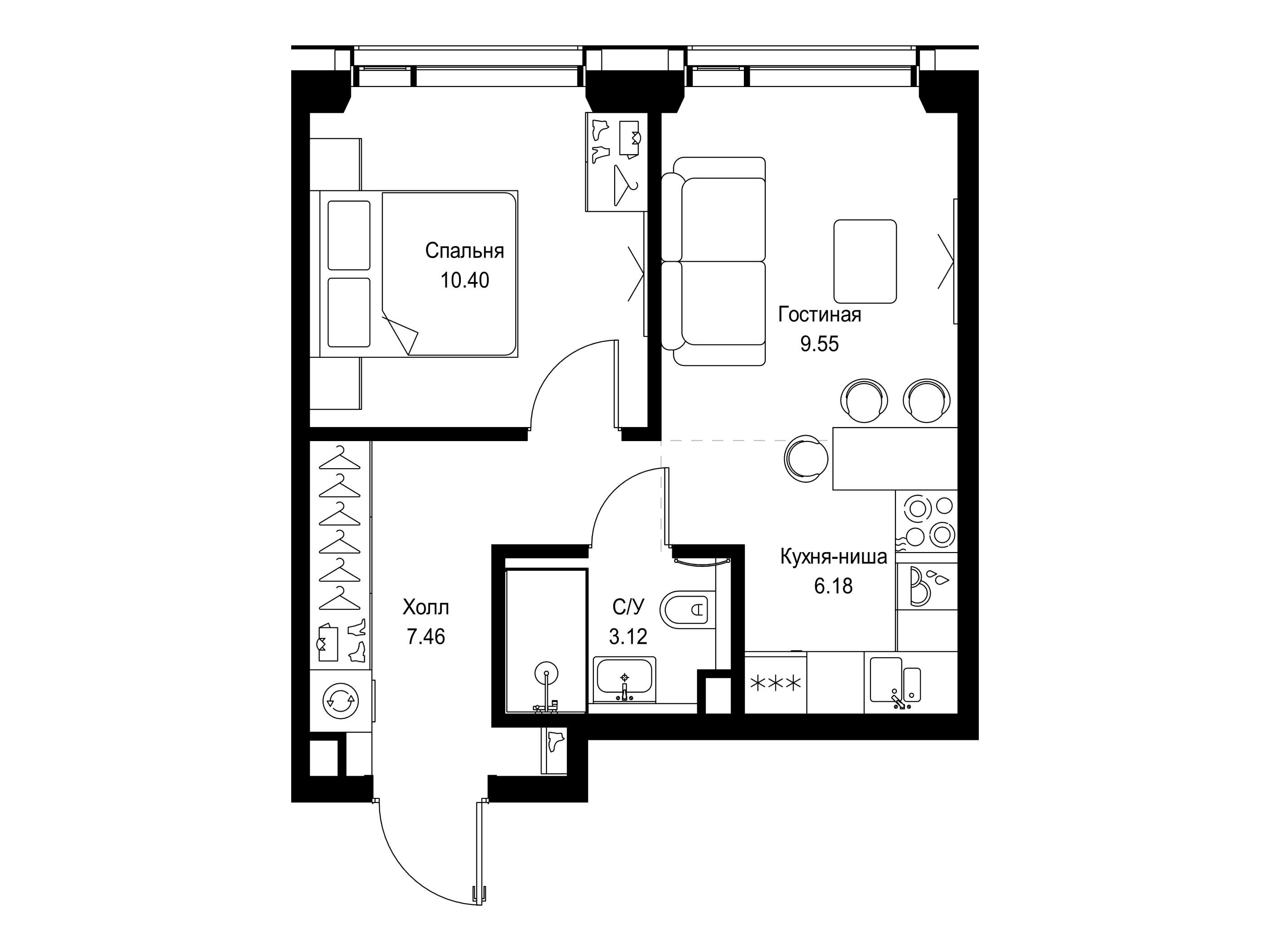 Планировка: 1-комн. квартира 36.71 м² в новостройке Сет