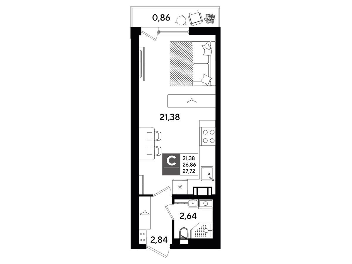 Планировка: Студия 27.72 м² в новостройке Догма Юкки