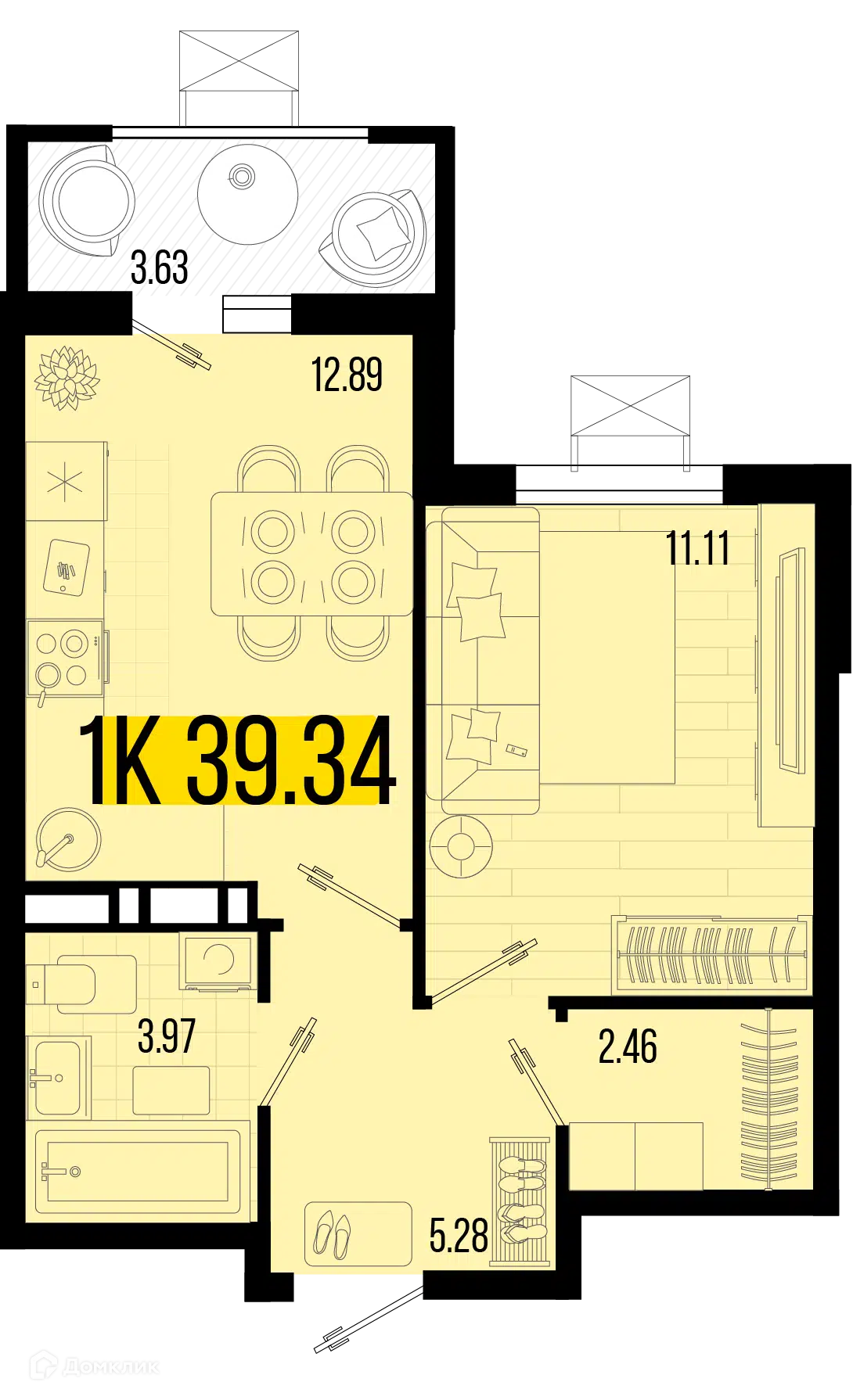 Планировка: 1-комн. квартира 37.85 м² в новостройке Цветной бульвар