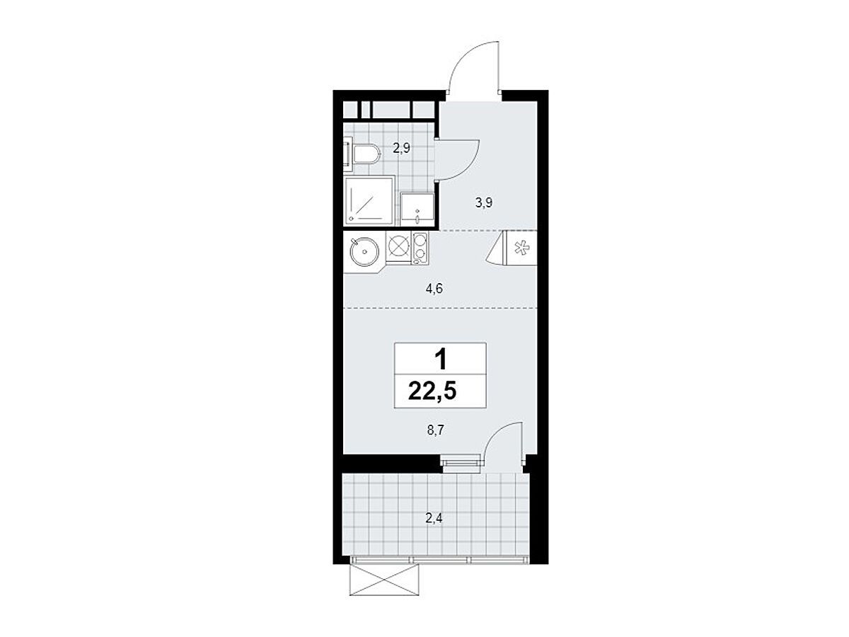 Планировка: Студия 22.50 м² в новостройке Скандинавия