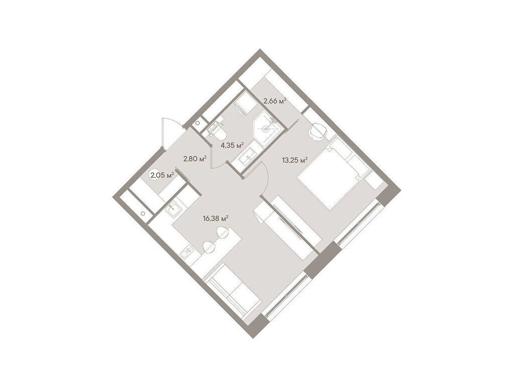 Планировка: 1-комн. квартира 41.49 м² в новостройке Д`оро миле