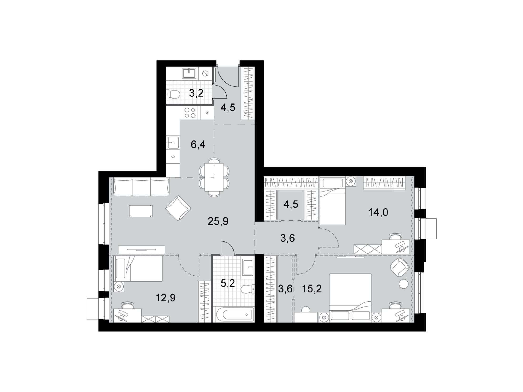 Планировка: 4-комн. квартира 99.00 м² в новостройке ЖК Дубровицы клаб