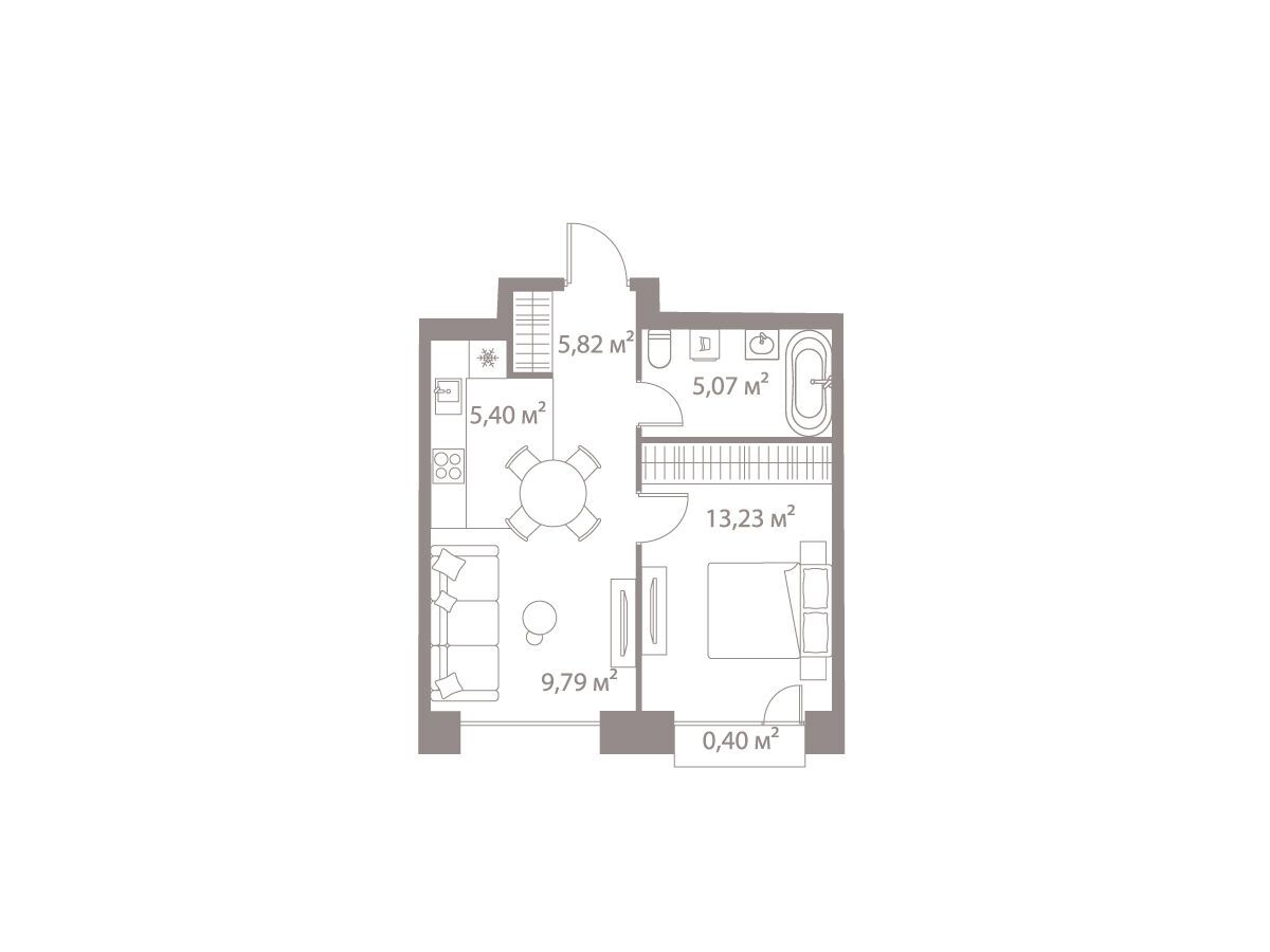 Планировка: 1-комн. квартира 39.64 м² в новостройке Лайф Варшавская