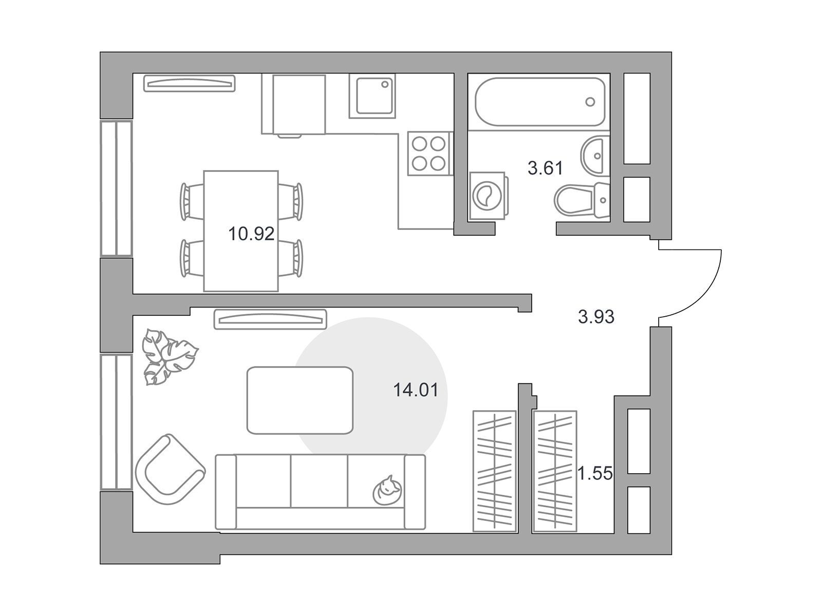 Планировка: 1-комн. квартира 34.02 м² в новостройке Живописный