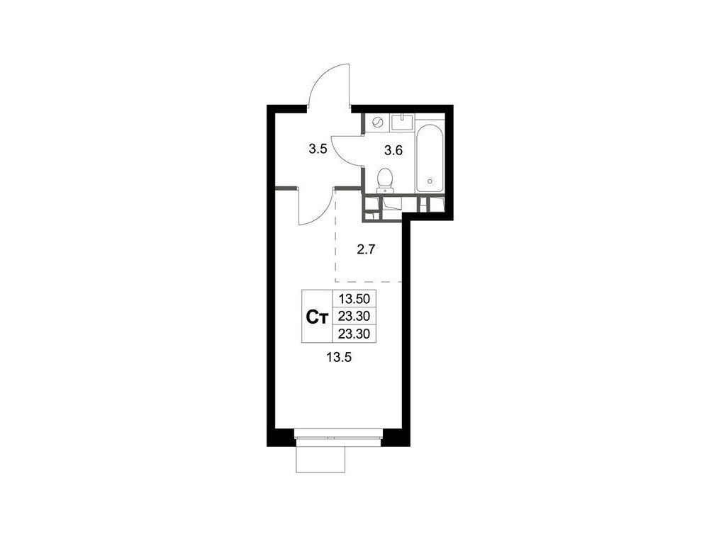 Планировка: Студия 23.30 м² в новостройке Легенда Марусино