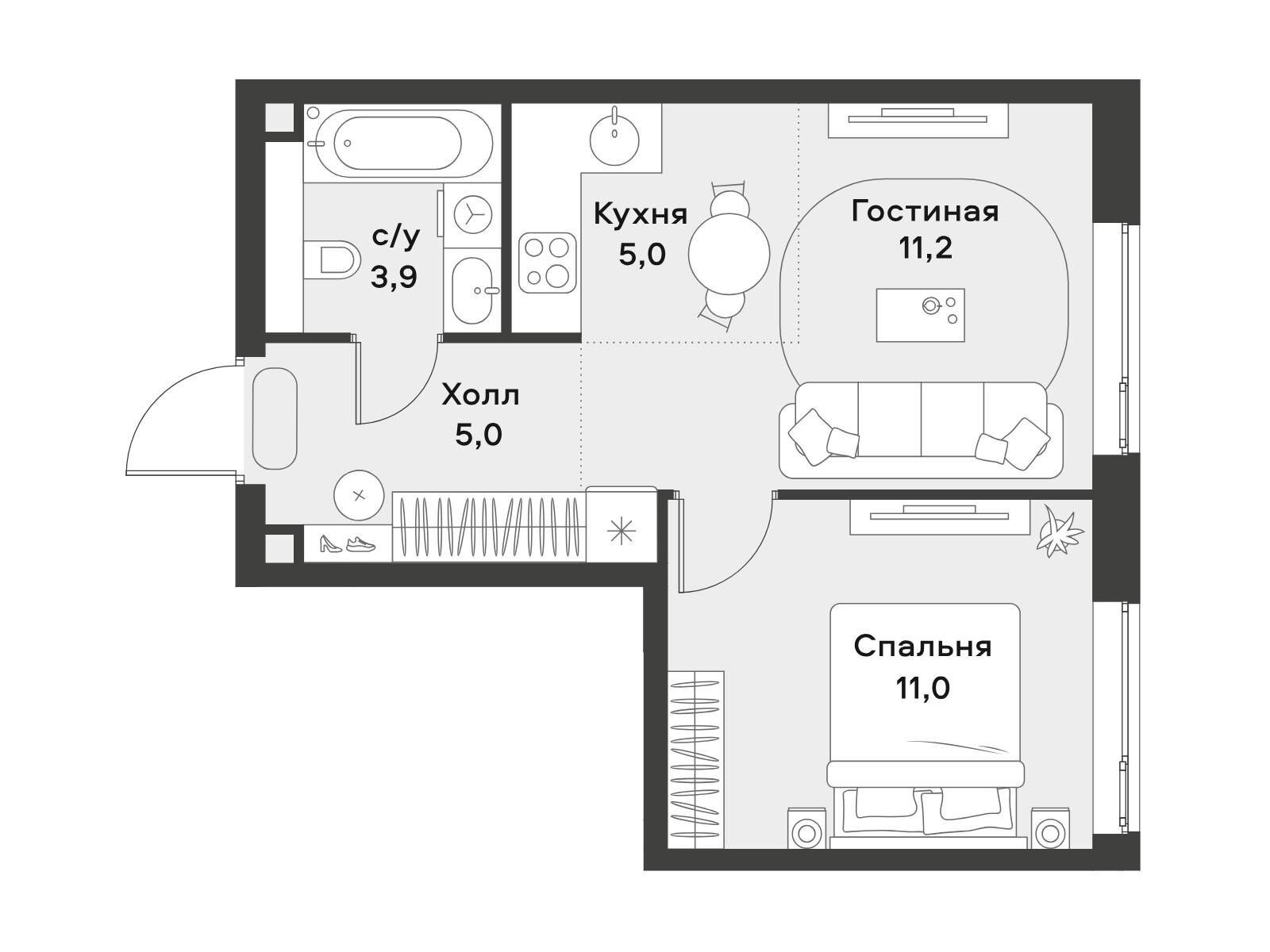 Планировка: 1-комн. квартира 36.30 м² в новостройке ЖК Алиа