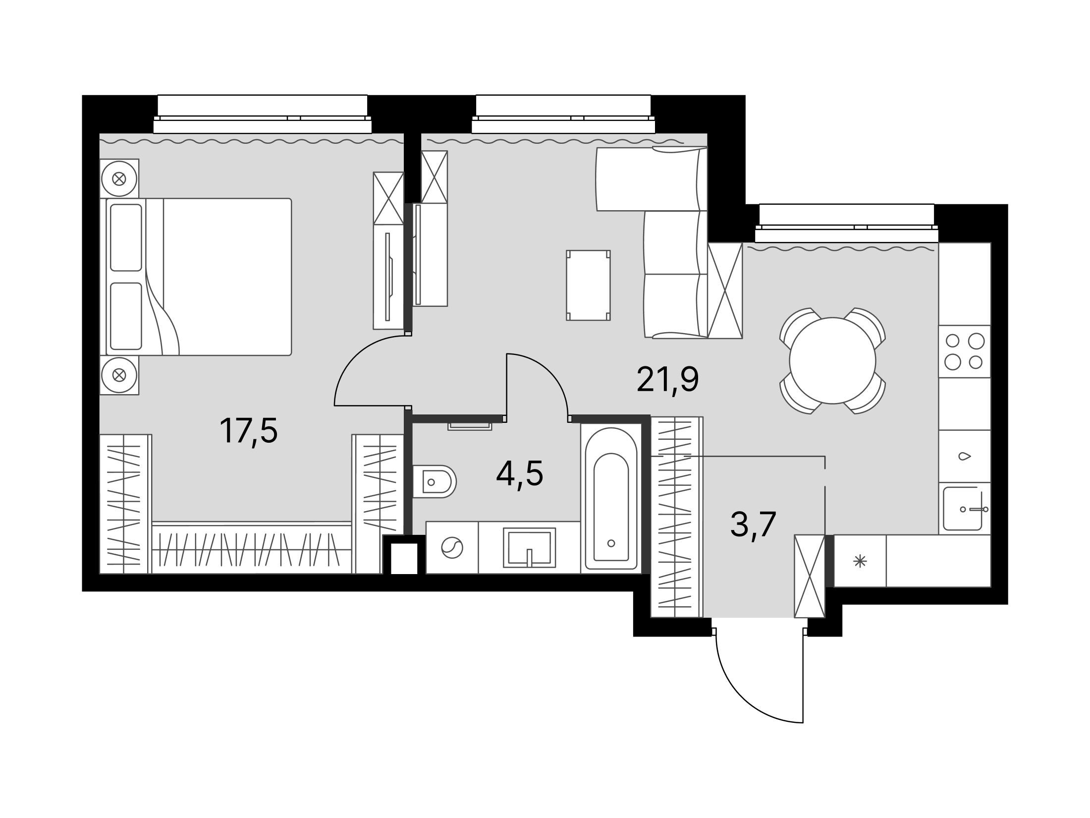 Планировка: 2-комн. квартира 47.60 м² в новостройке Симоновский вал