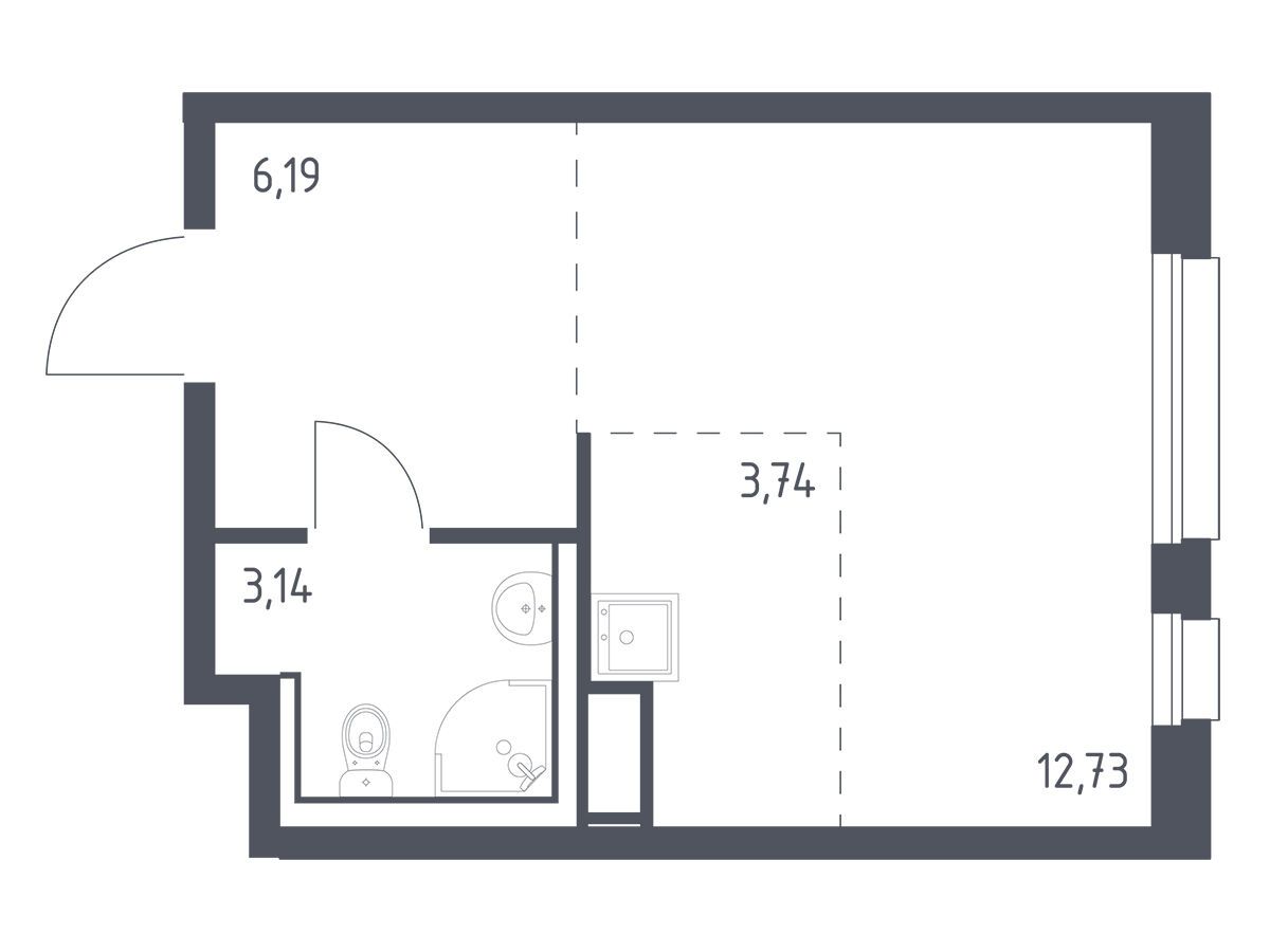 Планировка: Студия 25.80 м² в новостройке Новые Лаврики