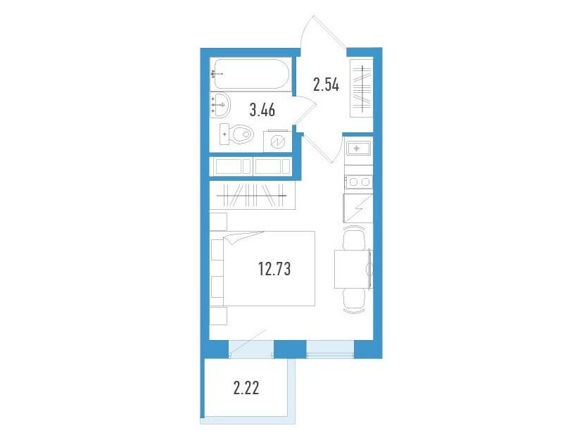 Планировка: Студия 19.40 м² в новостройке Аэросити Клаб