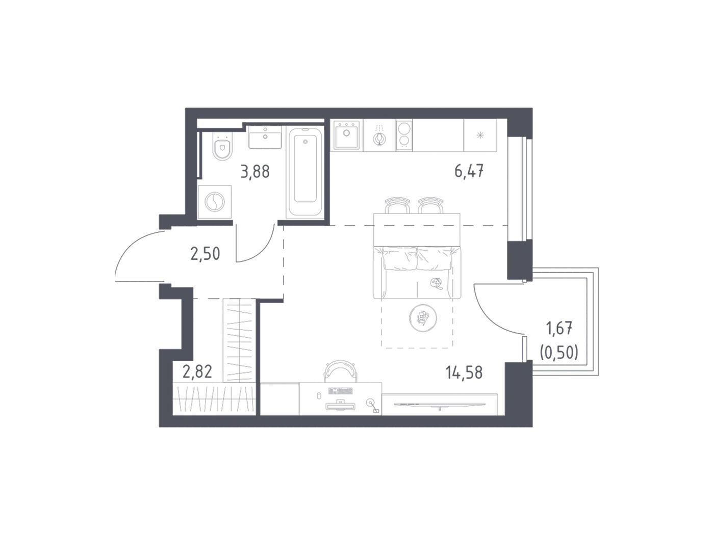 Планировка: 1-комн. квартира 30.75 м² в новостройке Литературный Квартал