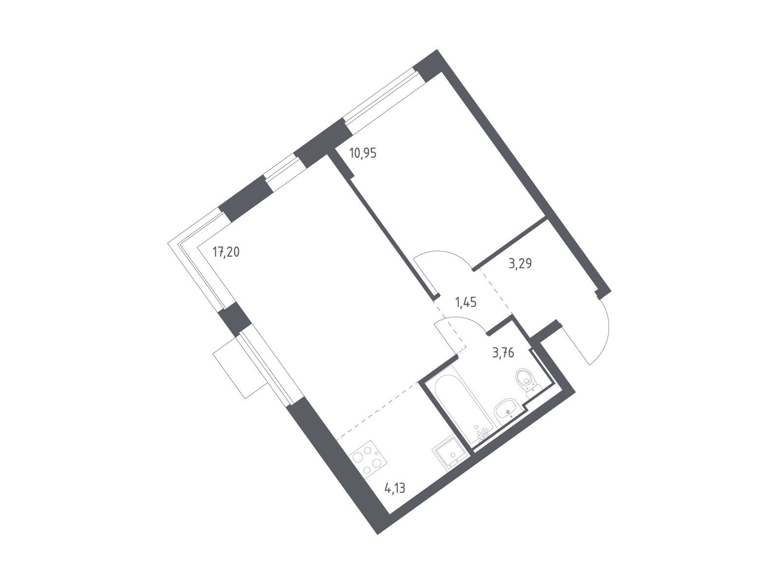 Планировка: 1-комн. квартира 40.78 м² в новостройке Молжаниново