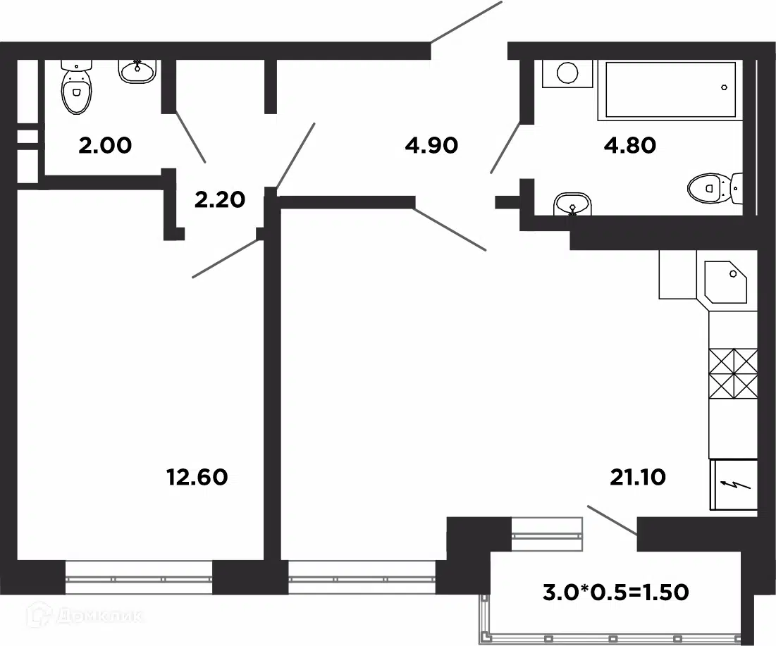 Планировка: 1-комн. квартира 49.50 м² в новостройке Красная площадь