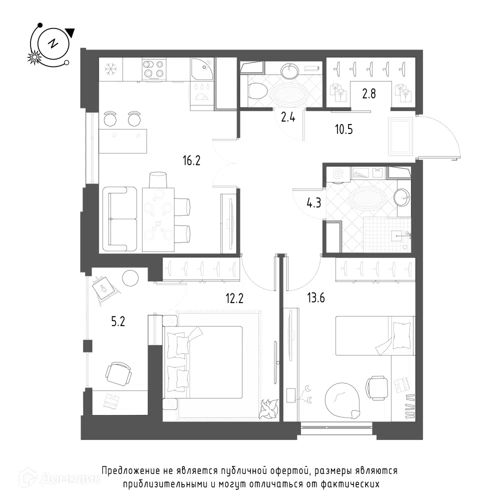 Планировка: 2-комн. квартира 64.60 м² в новостройке Зеленая Река